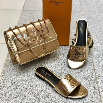 YSL Saint Laurent Slipper + Crossbody Bag Set